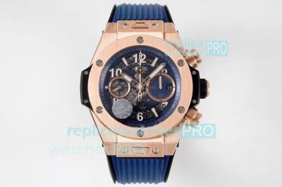 ZF Factory Swiss Replica Hublot Big Bang Unico Rose Gold Blue Dial Watch 44MM